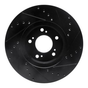 Acura RL Brake Rotor (1) - Front Left - R1 Concepts - Drilled & Slotted - Black - `99-`04